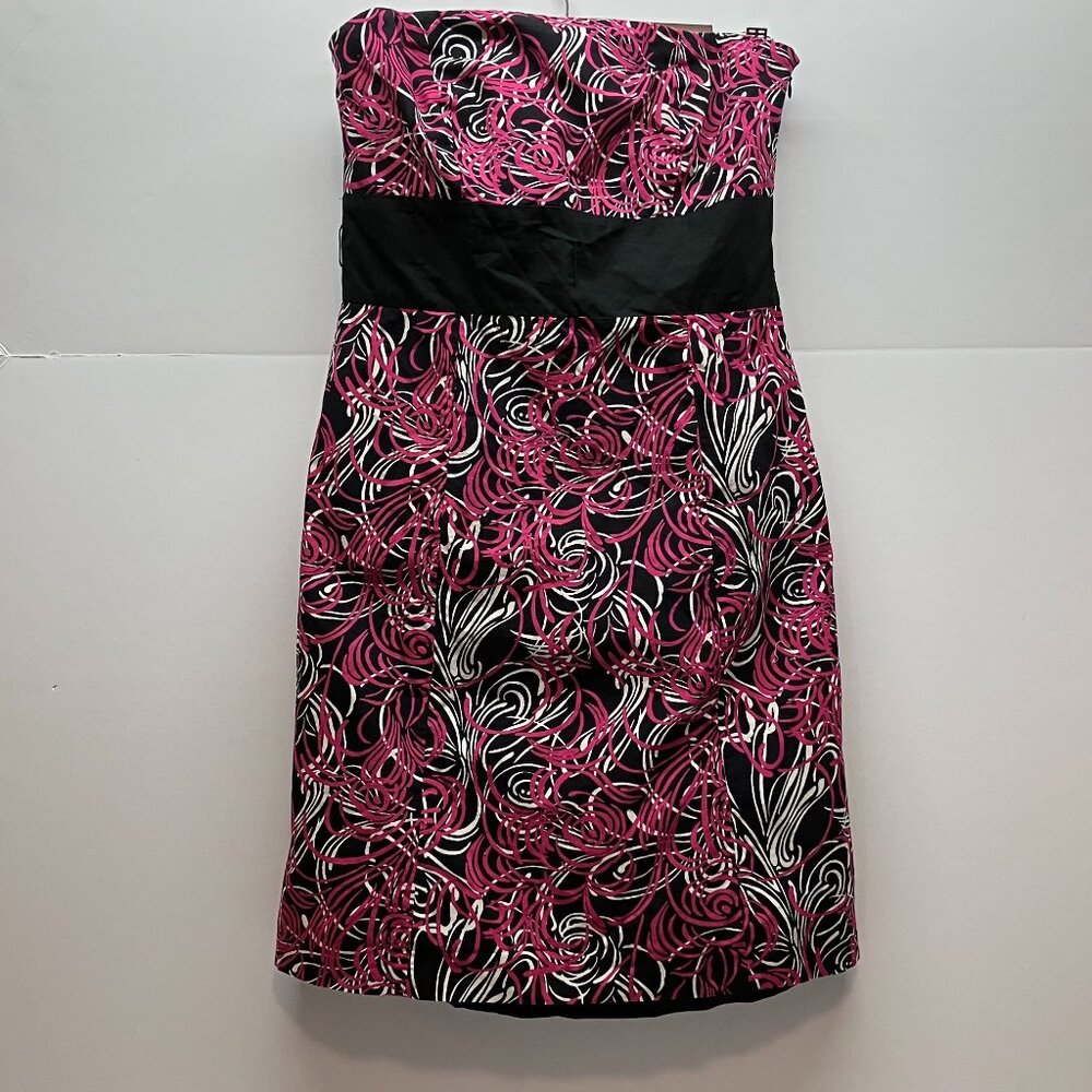 Ann Taylor LOFT Womens Strapless Empire Waist Dress Pink‎ Black White Size 4